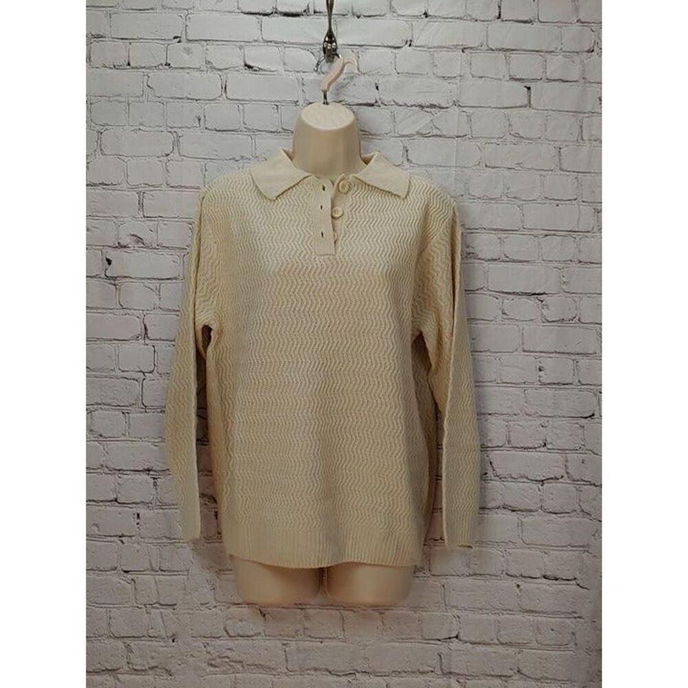 CW Classics Vintage Women's Size Medium Beige Knit Polo Sweater